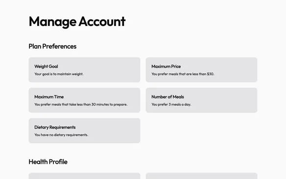 Screenshot of Lunchbox's Account page